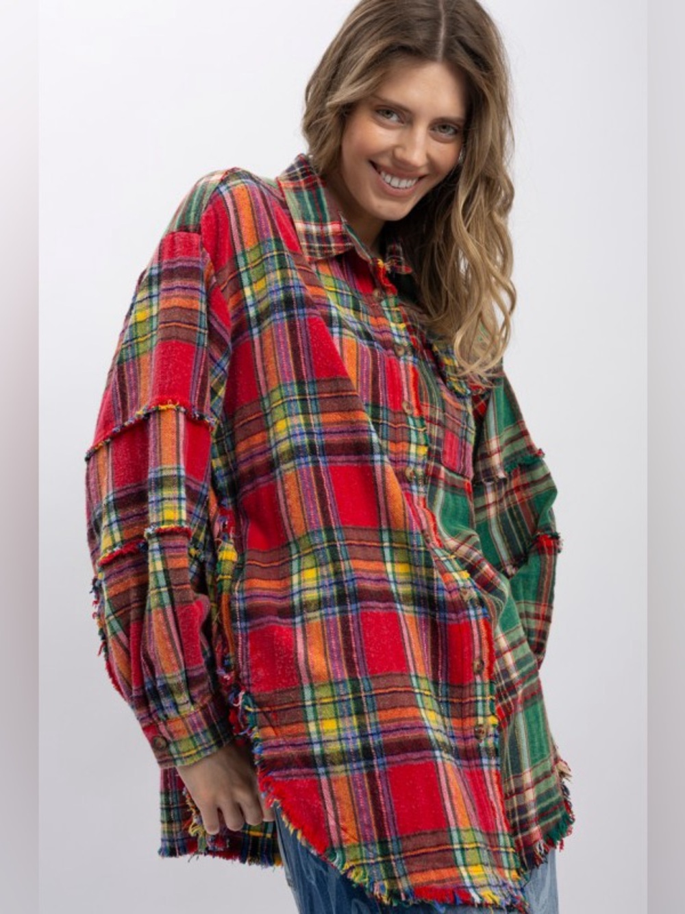 #115 New! Bluevelvet Oversized Plaid Button-Up Shirt - Picture 8 of 9